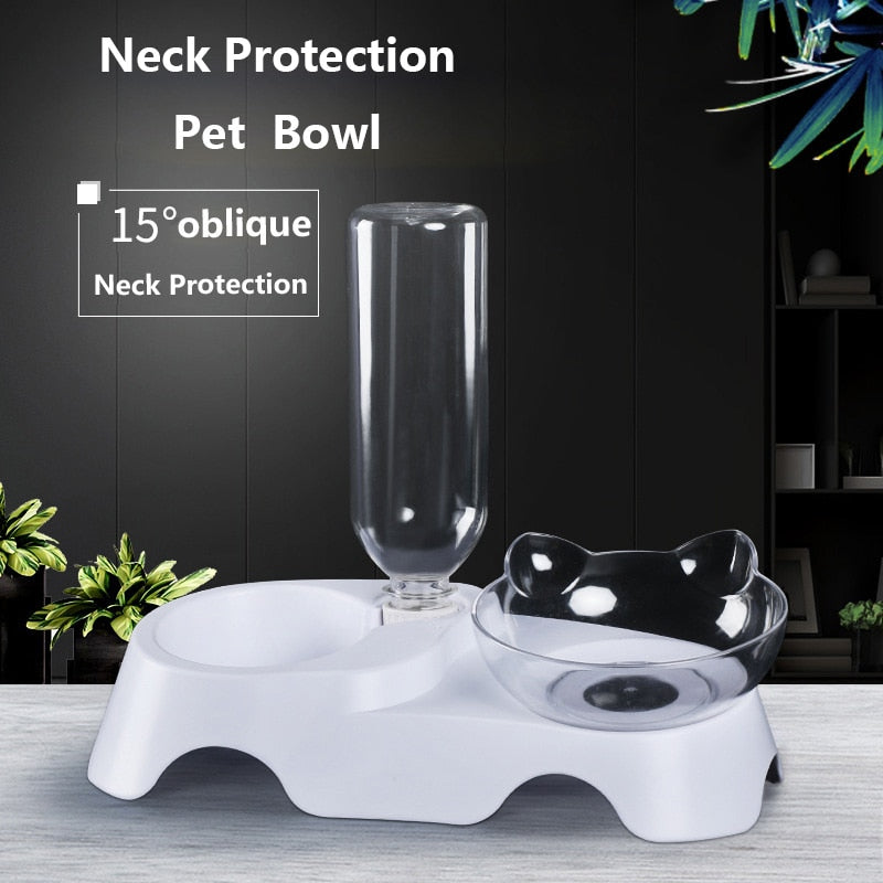 2 In 1 Cat Ears Elevated Shaped Feeding Bowl and Drinking Fountain for Cats