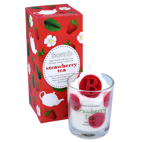 Bomb Cosmetics - Piped Glass Candles 'Strawberry Tea' (Cruelty Free & Vegan)